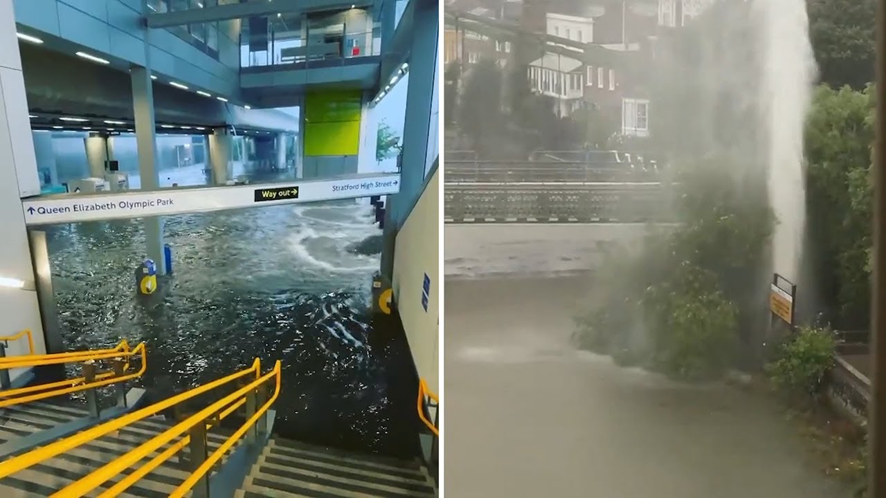 London flooding causes chaos on streets, Tube, buses and Pudding Mill
