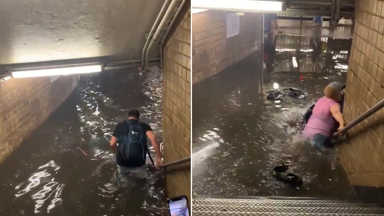 Commuters wade through water as Storm Elsa floods New York subway ...