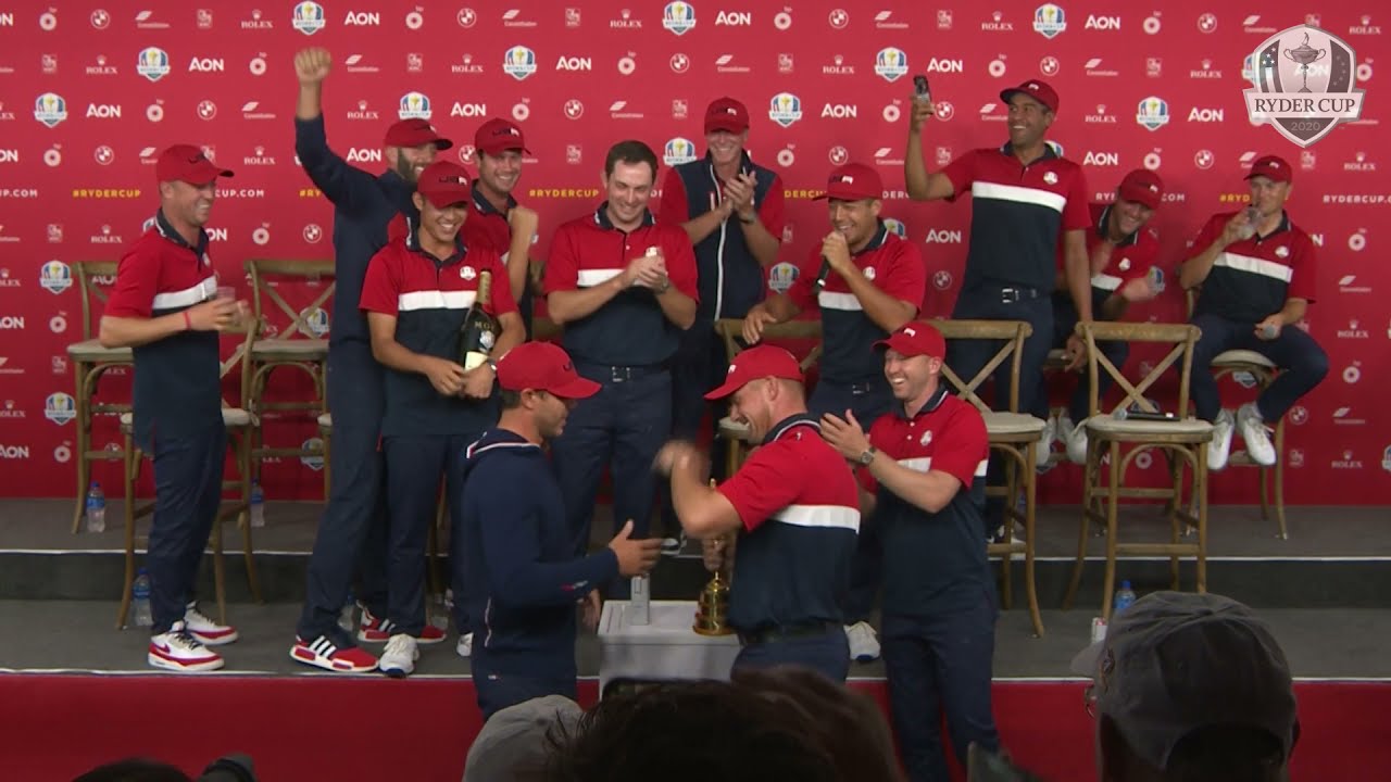 Brooks Koepka and Bryson DeChambeau hug it out after winning The Ryder