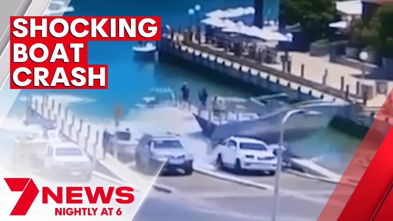 Incredible video of the moment a boat crash lands onto a Perth jetty