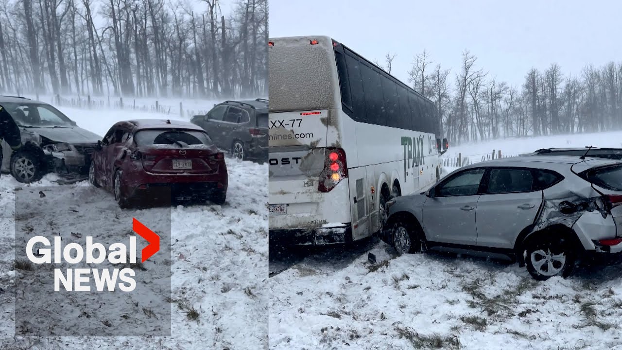 Cars sent "flying off" highway in Alberta as blast of winter weather ...