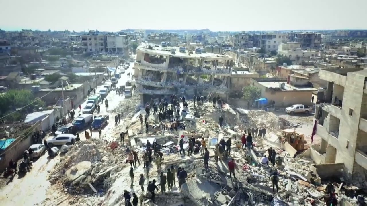 Turkey-Syria earthquake: Drone shows scale of damage in Syrian town ...