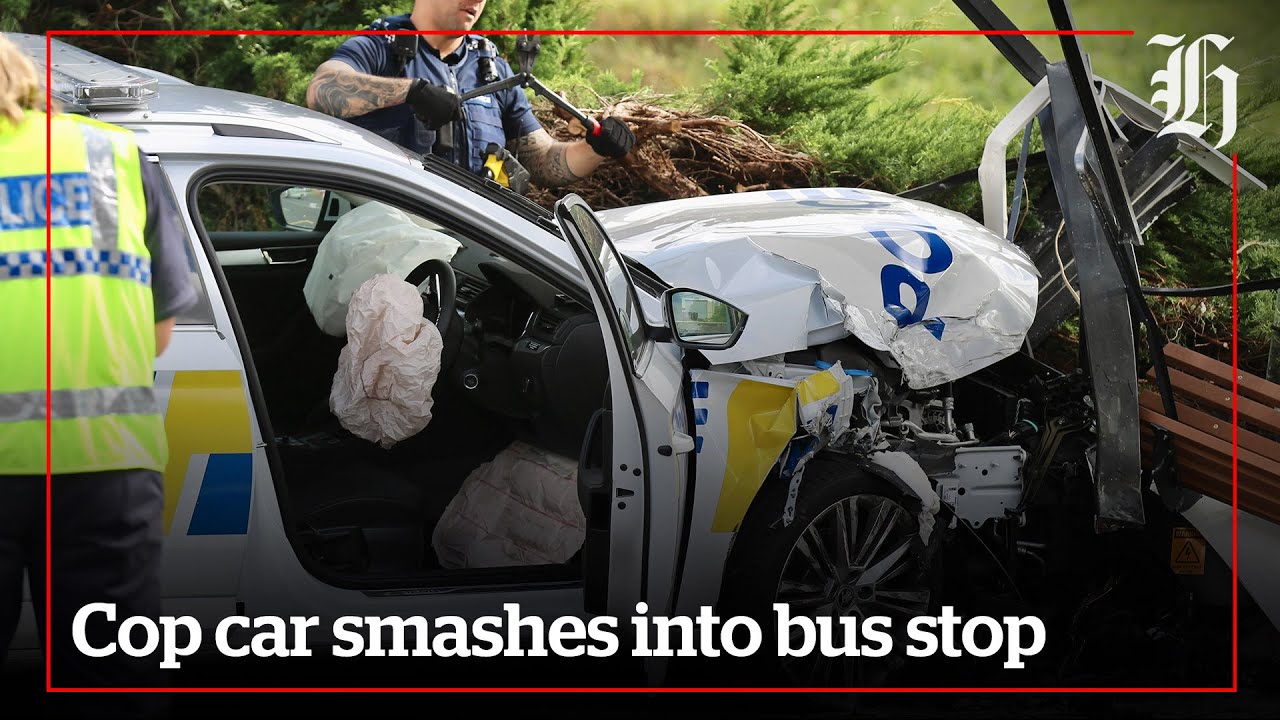 Cop car smashes into Mt Albert bus shelter, four people injured