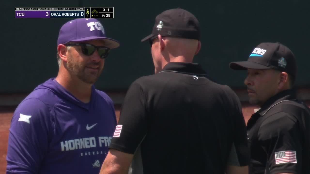 TCU’s coach cuts interview short to argue a call | Men’s College World ...