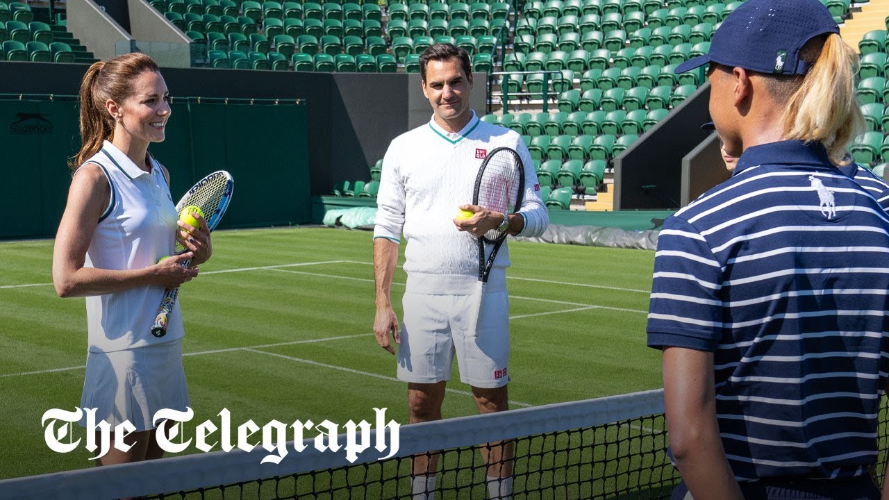 The Princess of Wales and Roger Federer celebrate Wimbledon's Ball Boys