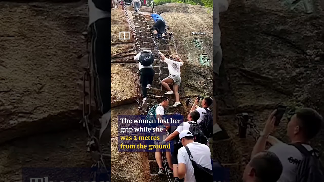 Chinese tourist survives fall from steep mountain steps #shorts - The ...