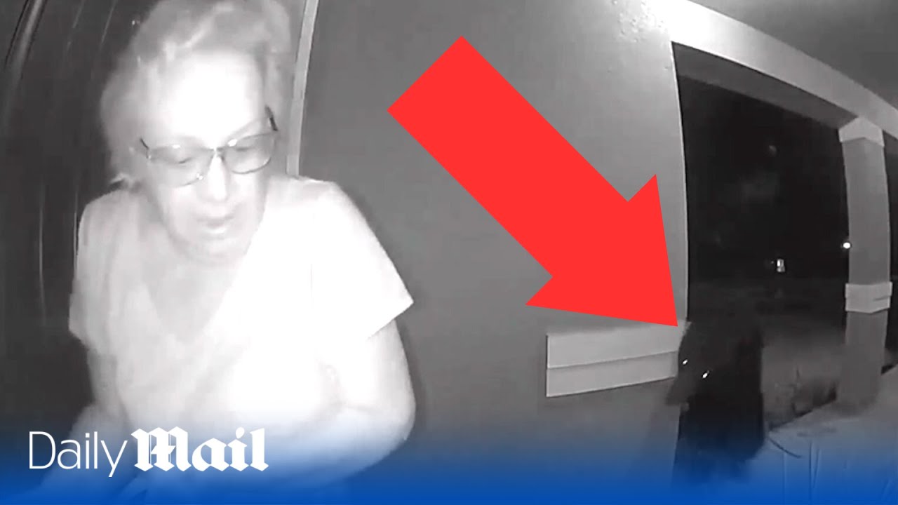 Terrifying Moment Elderly Woman Comes Face To Face With Bear Outside