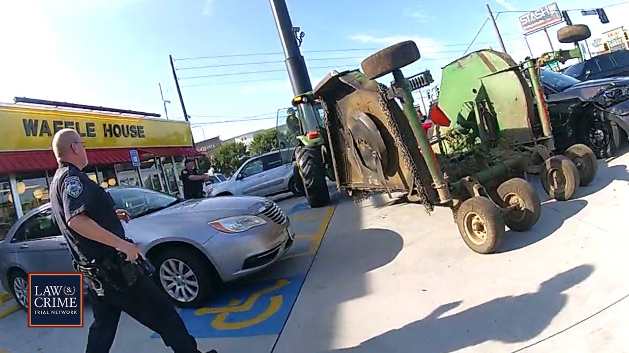 Bodycam: Suspect Driving Stolen Tractor Rams Cop Car in Waffle House ...