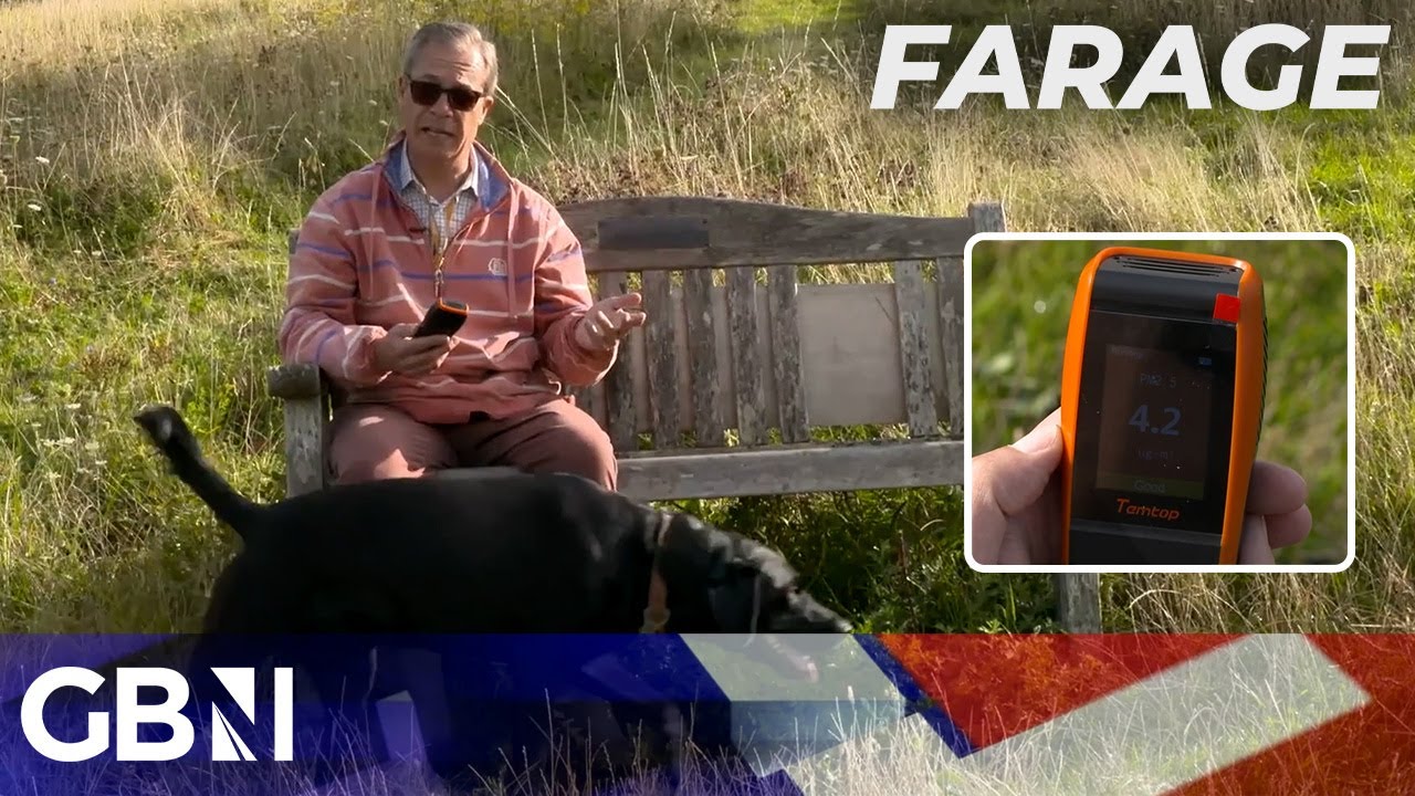 ULEZ Nigel Farage tests air quality in rural Cudham which is now in