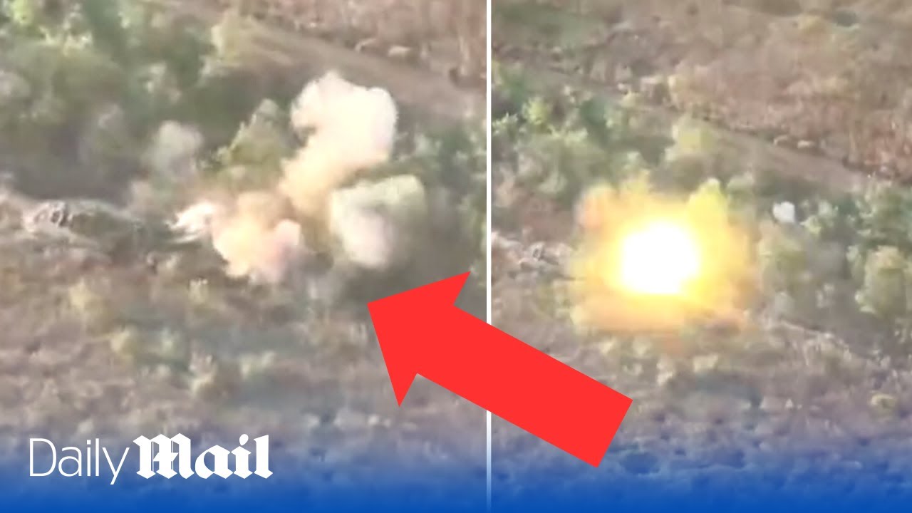 Ukrainian tank destroys russian trenches at point blank range the